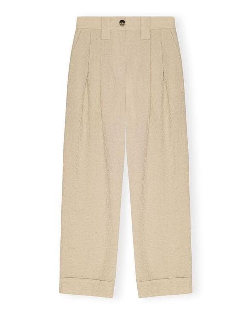 Ganni Natural Beige Textured Suiting Mid Waist Pants