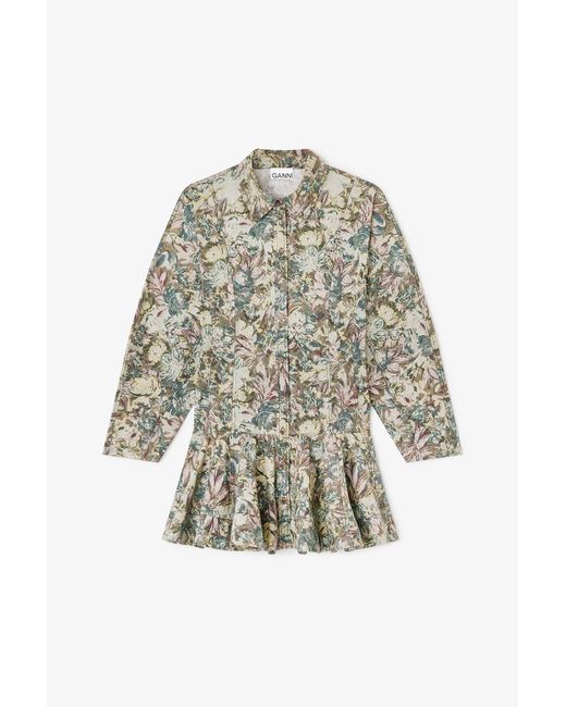 Ganni Green Tapestry Floral Shirt Dress