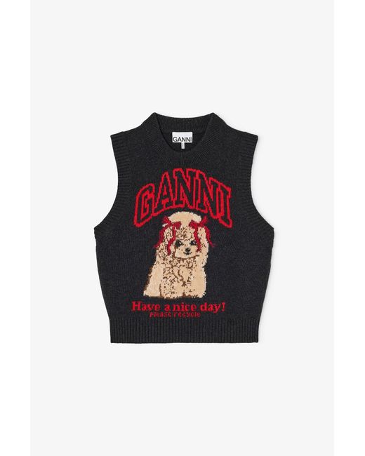 Ganni Multicolor Graphic Wool Vest