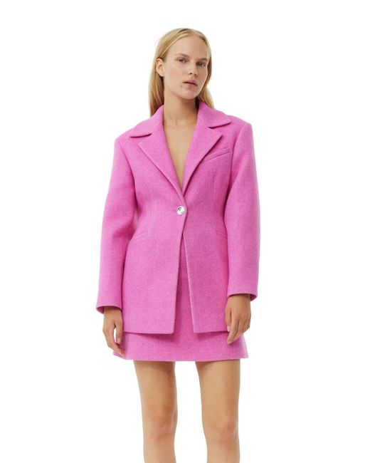 Blazer Pink Twill Wool Suiting Fitted Ganni
