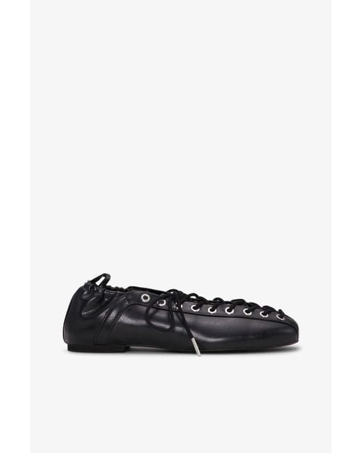 Ganni Black Lace-Up Ballerinas