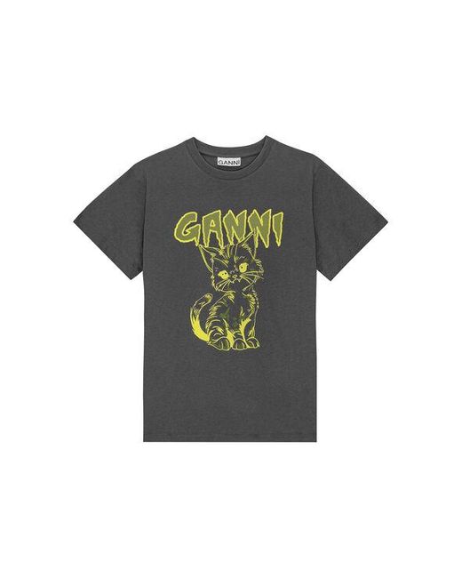 Ganni Black Relaxed Cat T-shirt