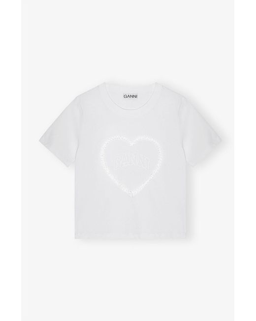 Ganni White Cropped Heart T-Shirt
