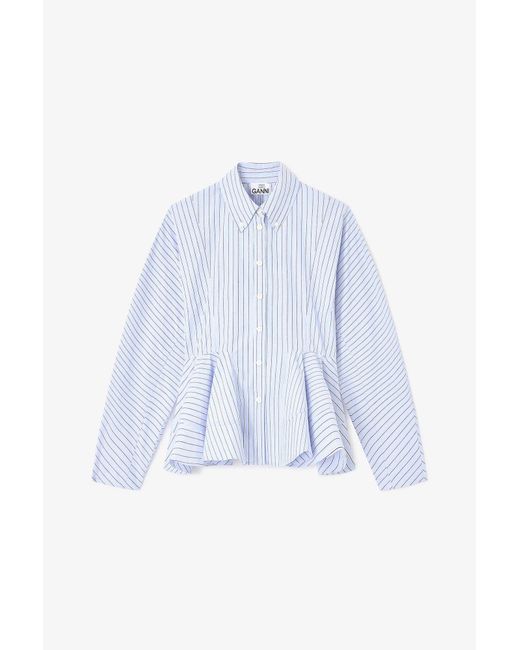 Ganni Blue Stripe Peplum Shirt
