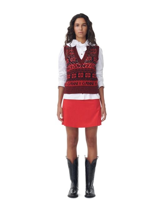 Ganni Red Sequins Logo Wool Mix Vest