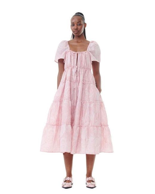 Ganni Pink Textured Cloqué Layer Dress