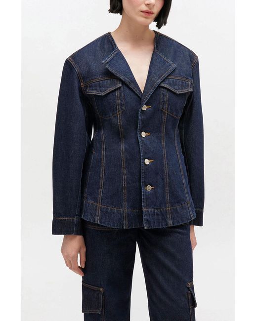 Ganni Blue Dark Rinse Denim Blazer