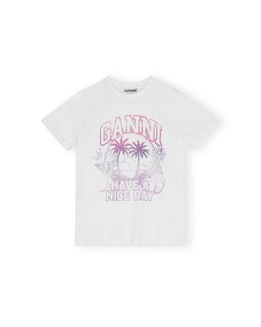 Ganni White Basic Jersey Cocktail Relaxed T-shirt