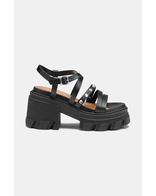 Ganni Leather Chunky Heeled Sandals Black Size 39 | Lyst