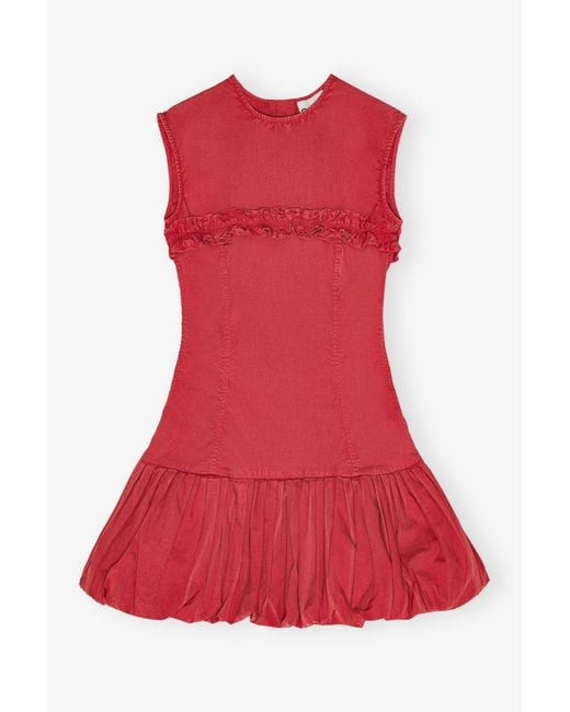 Ganni Red Washed Stretch Cotton Corset Mini Dress