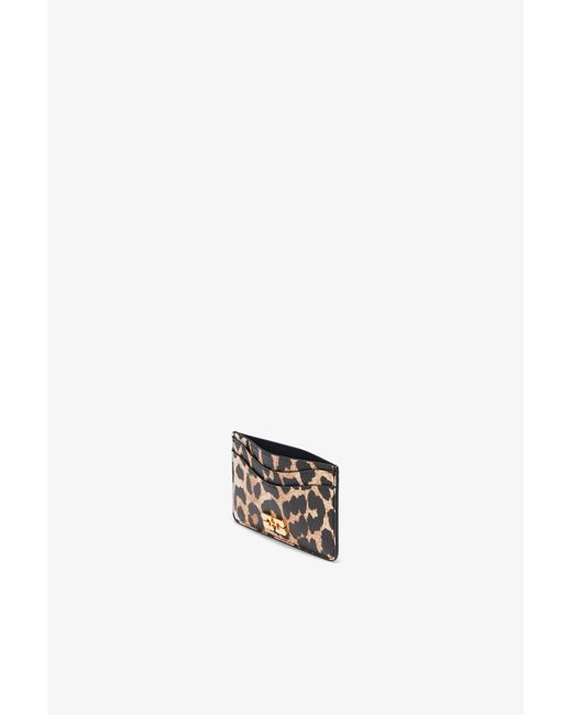 Ganni White Leopard Grained Bou Card Holder