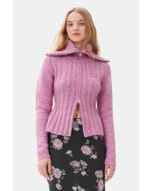 Ganni Pink Highneck Zip Cardigan