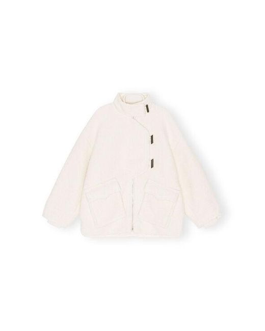 Ganni White Boucle Wool Shoulder Jacket