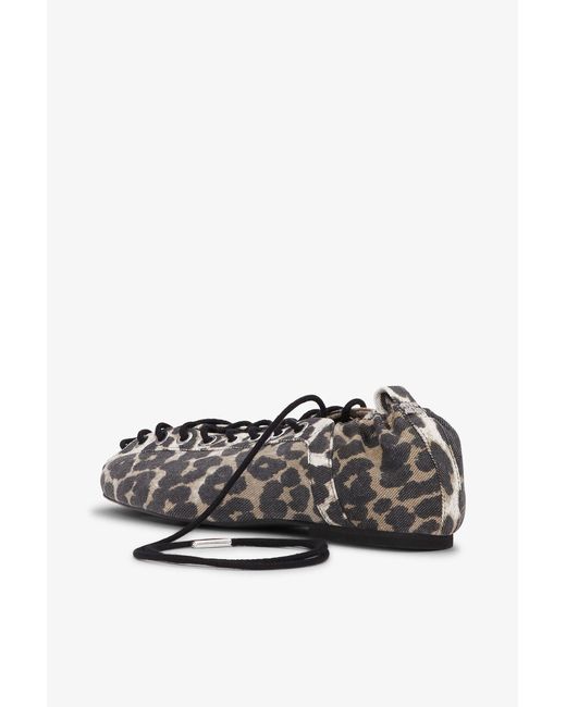 Ganni White Printed Denim Lace-Up Ballerinas