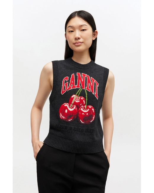 Ganni Red Graphic Wool Vest