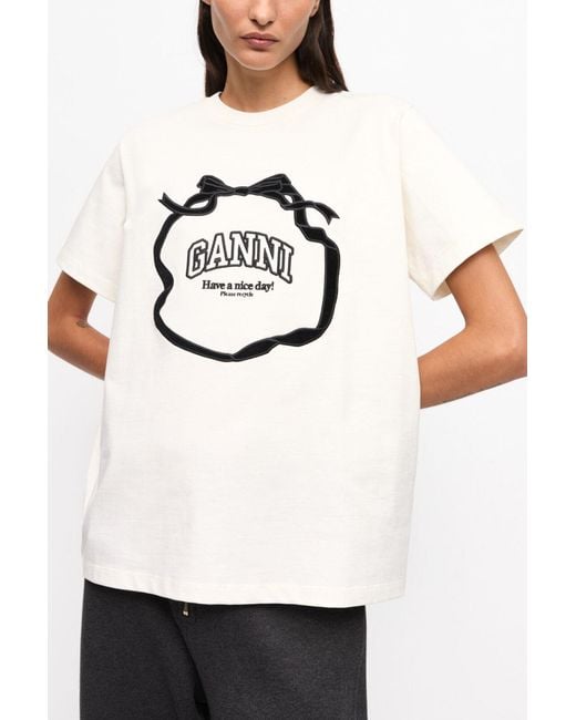 Ganni White Off- Relaxed Bow T-Shirt