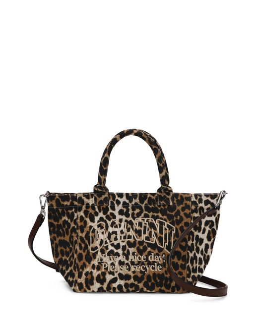Shopper Leopard Small Ganni en coloris Metallic
