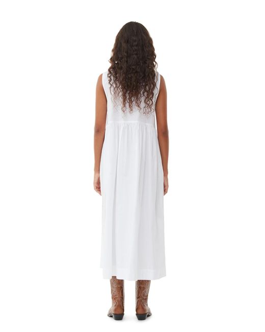 Ganni White Sleeveless Cotton Poplin Midi Dress