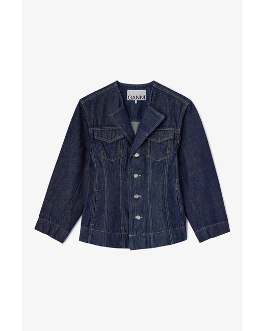 Ganni Blue Dark Rinse Denim Blazer