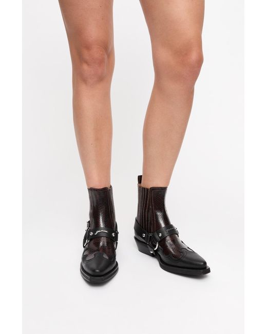 Ganni Black Dark Burgundy Low Cut Western Chelsea Boots