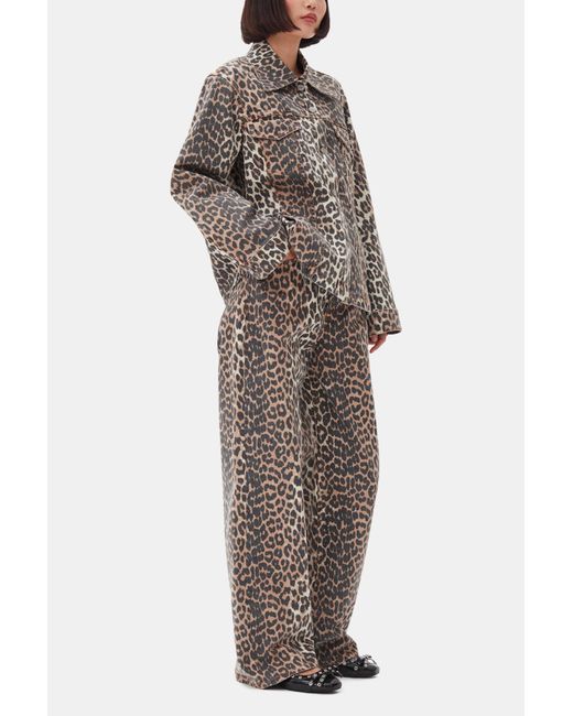 Ganni Brown Leopard Denim Jacket