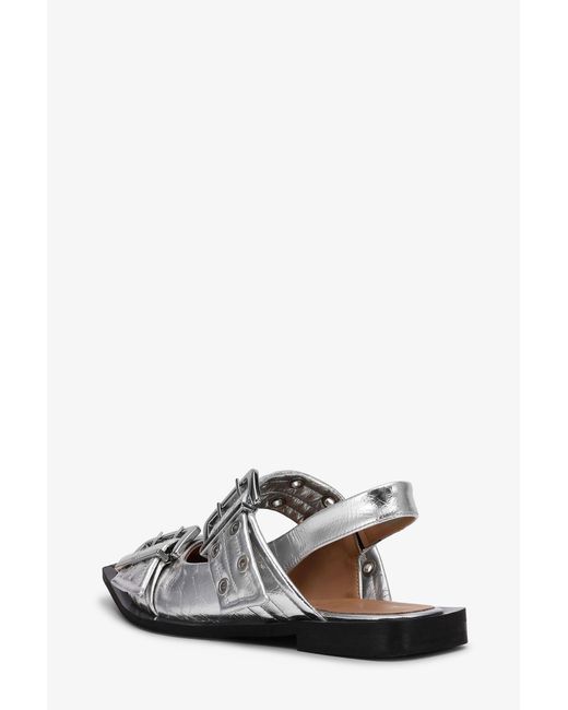 Ganni Blue Metallic Feminine Buckle Ballerinas