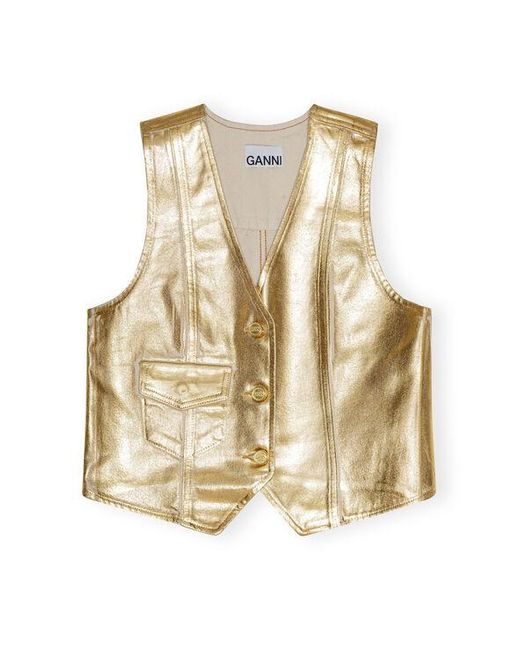 Ganni Natural Gold Foil Denim Vest