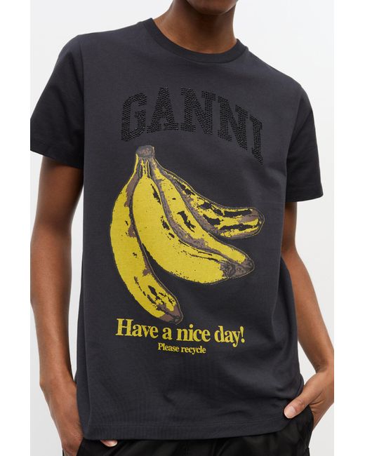 Ganni Multicolor Banana Graphic T-Shirt Organic Cotton
