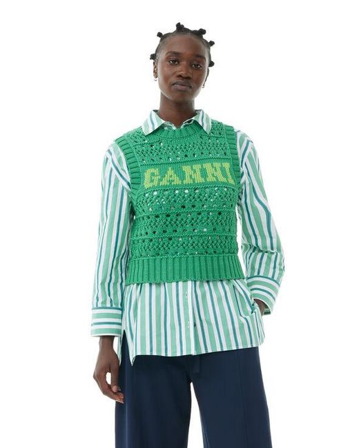 Ganni Green Cotton Rope Vest