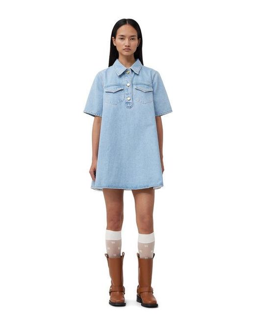 Ganni Blue Cutline Denim Mini Dress