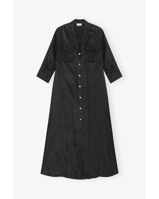 Ganni Black Fluid Cupro Maxi Dress