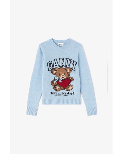 Ganni Blue Graphic Wool Jumper