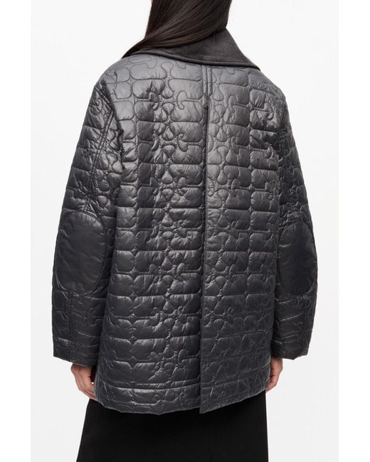 Ganni Black Shiny Quilt Midi Jacket Nylon