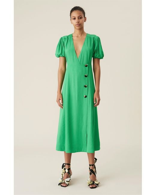Ganni Ripstop Viscose Wrap Dress Kelly Green Size 40