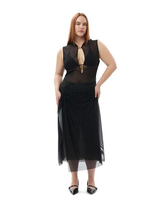 Ganni Black X Paloma Elsesser Printed Mesh Sleeveless Layer Dress
