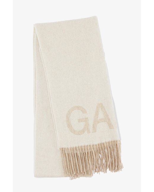 Ganni Natural Fringed Wool Scarf