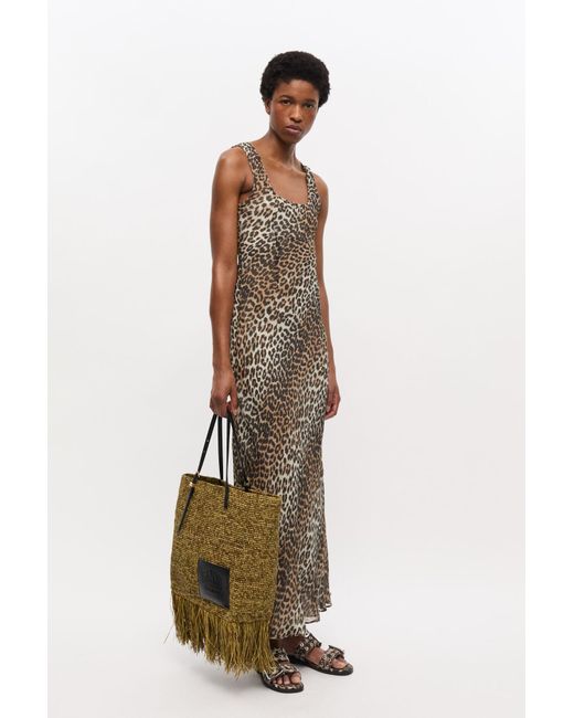 Sac Fourre-Tout En Raphia À Franges En Ganni en coloris Natural