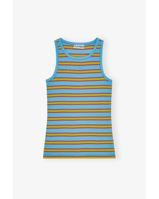 Ganni Blue Multicolour Striped Rib Tank Top