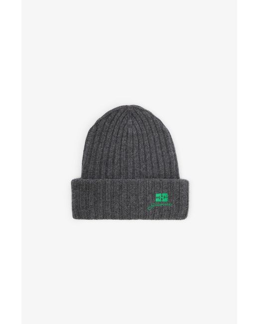 Ganni Gray Wool Knit Beanie