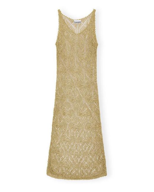 Ganni Natural Gold Metallic Strap Dress