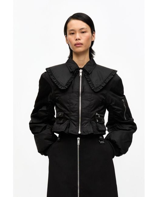 Ganni Black Duchesse Nylon Fitted Jacket