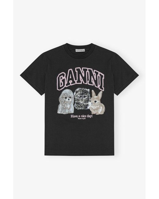 Ganni Black Animal Print T-Shirt