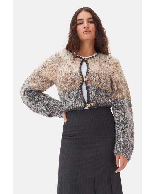 Ganni Gray Handknit Crop Cardigan