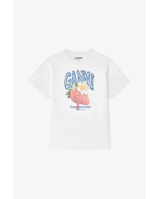 Ganni White T-Shirt With Strawberry