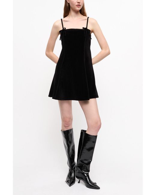 Ganni Black Bow-Detailing Velvet Mini Party Dress