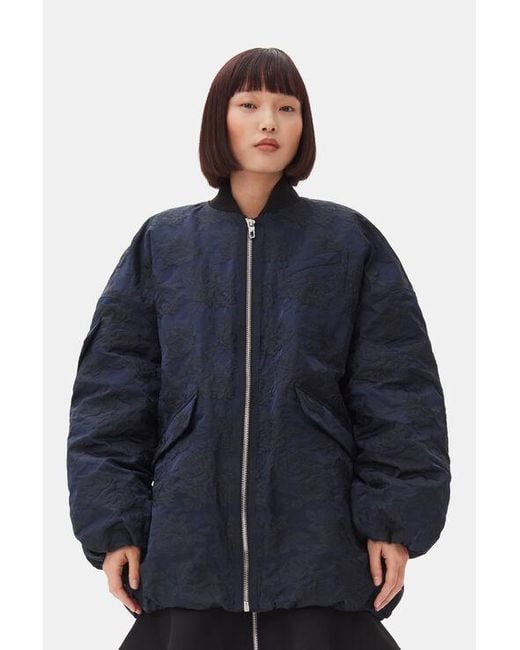 Ganni Botanical Jacquard Bomber Jacket in Blue | Lyst