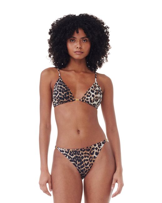Ganni Multicolor Recycled Leopard Printed String Bikinioberteil