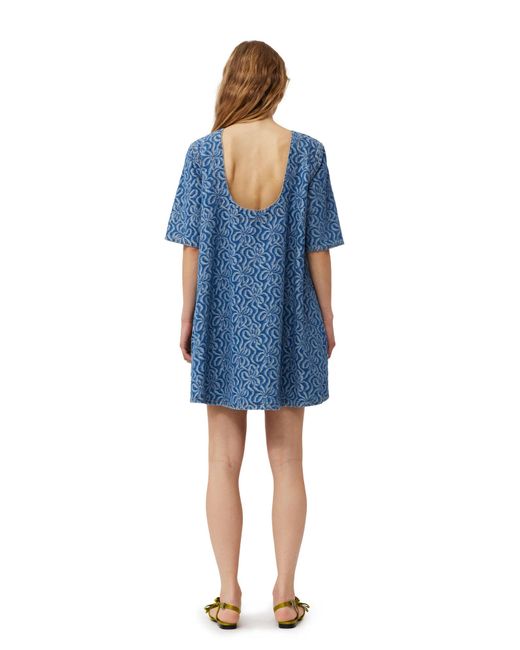Ganni Blue Jacquard Denim A-line Mini Dress