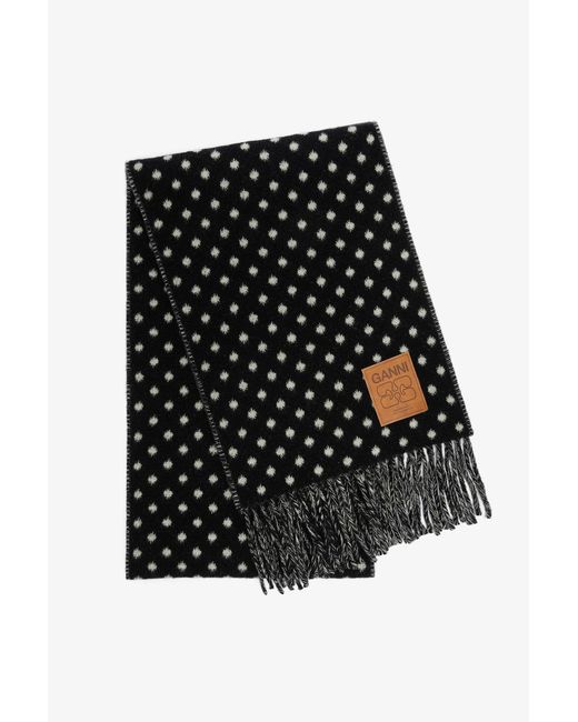 Ganni Black Wool Knit Scarf