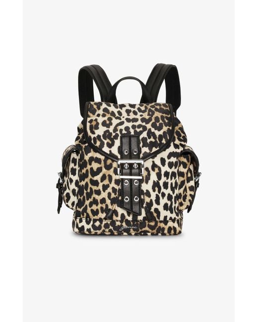 Ganni Black Leopard Small Nylon Bucky Backpack